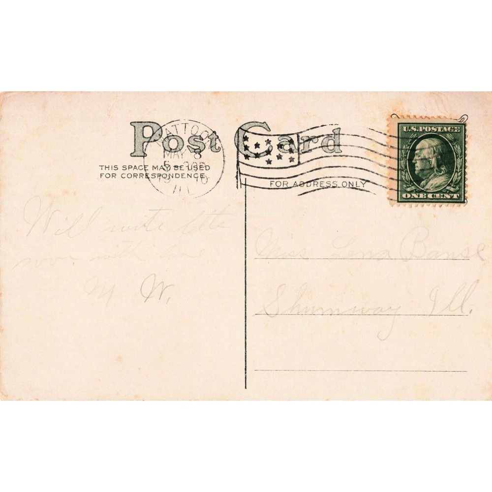 Antique Embossed Sweet Pea Floral Postcard Mattoon IL 1 Cent Franklin Stamp - Picture 2 of 2